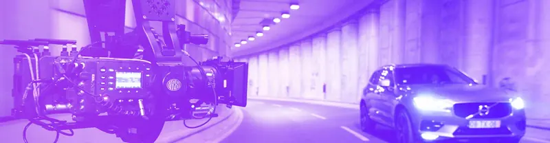 ARRI SRH-3 stabilized remote head filming a car in a tunnel, violet grade