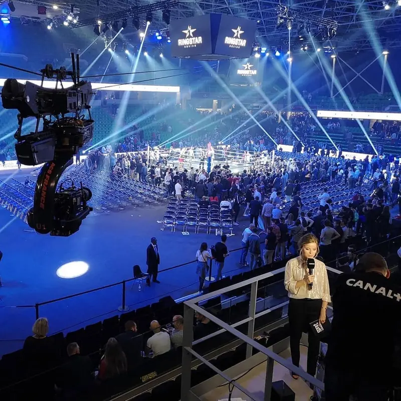 Cable cam over a stage at a concert
