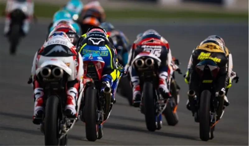 MotoGP riders racing, filmed with wireless camera systems