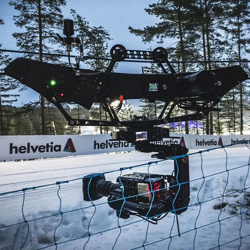Newton stabilized head on a cable cam over the ski jump at Lahti 2017